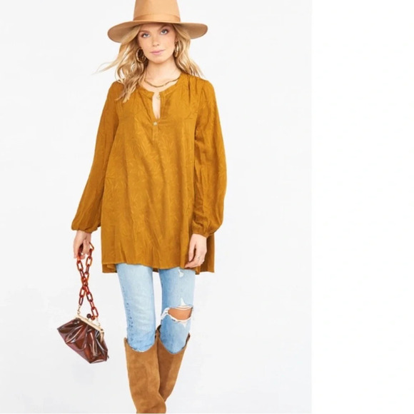 Show Me Your MuMu Gold Floral Leaf Tamika Long Sleeve Tunic Blouse Top | Small - Picture 1 of 7